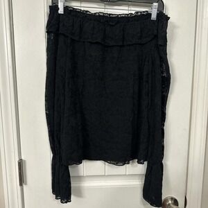 Express boatneck off the shoulder witchy romantic goth black lace sheer longs. S
